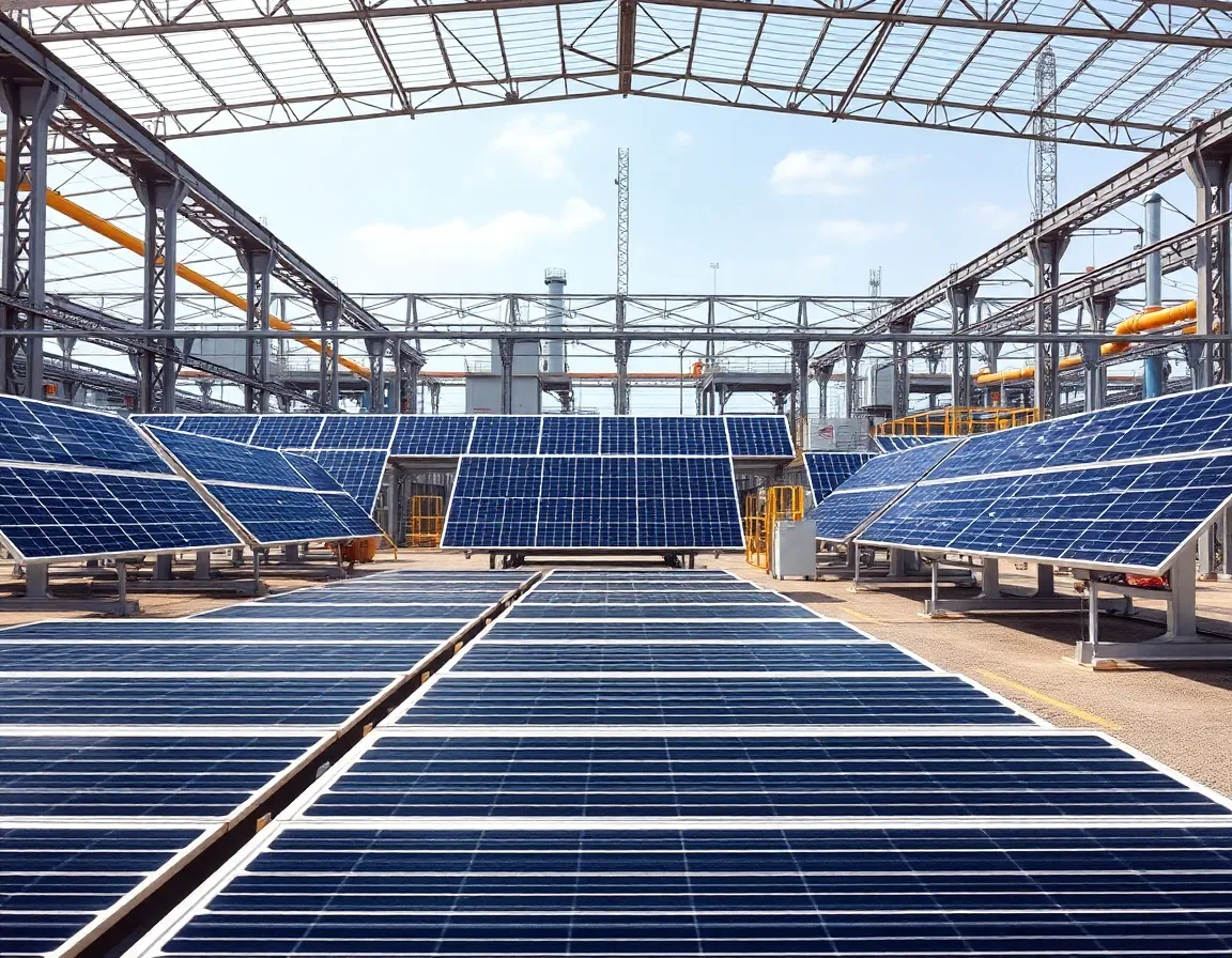 A modern factory with solar panels, representing sustainable industrial investments.